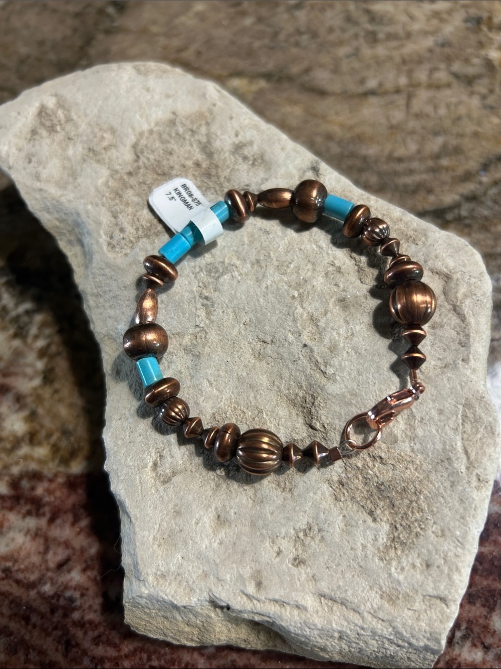 NWT Kingman turquoise copper bead bracelet 7" native american NFR cowgirl rodeo